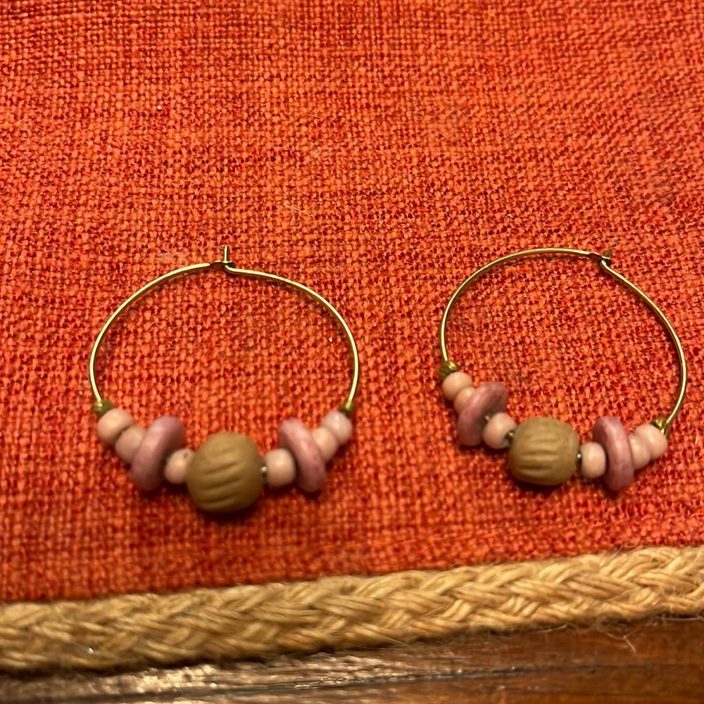 Pink and brown hoop Earrings!